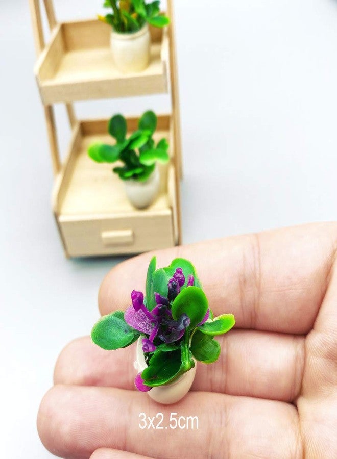 Lynkaye Dollhouse Decoration Plant Pots Miniature Green Potted Bonsai Model Dollhouse Desk Home Office Decor Accessories,1 12 Scale Miniature Plant Model (4 Different Flower Bots) - Image 3
